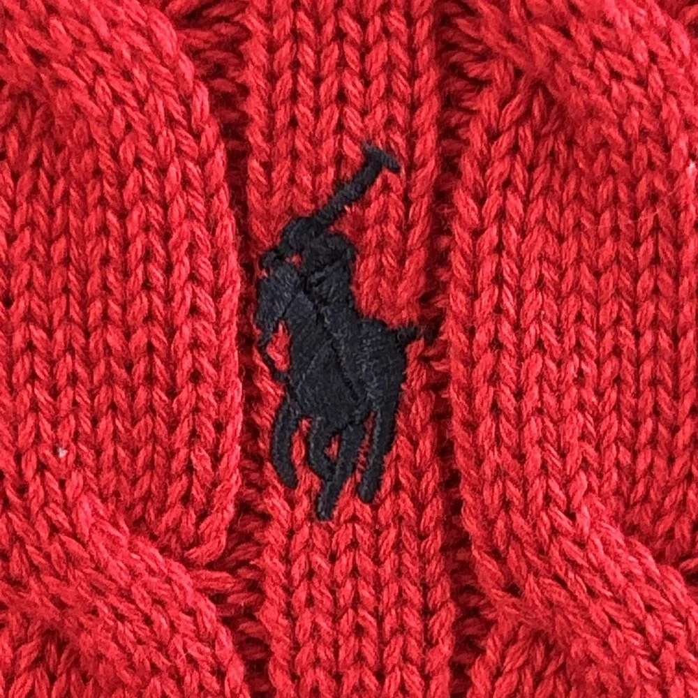 Polo Ralph Lauren Boys Cable Knit Crew Neck Sweater Christmas Red Sz Med 10-12
